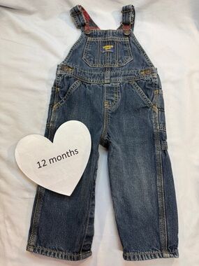 OshKosh B'gosh Dark Blue Denim Overalls with Red Strap Accents